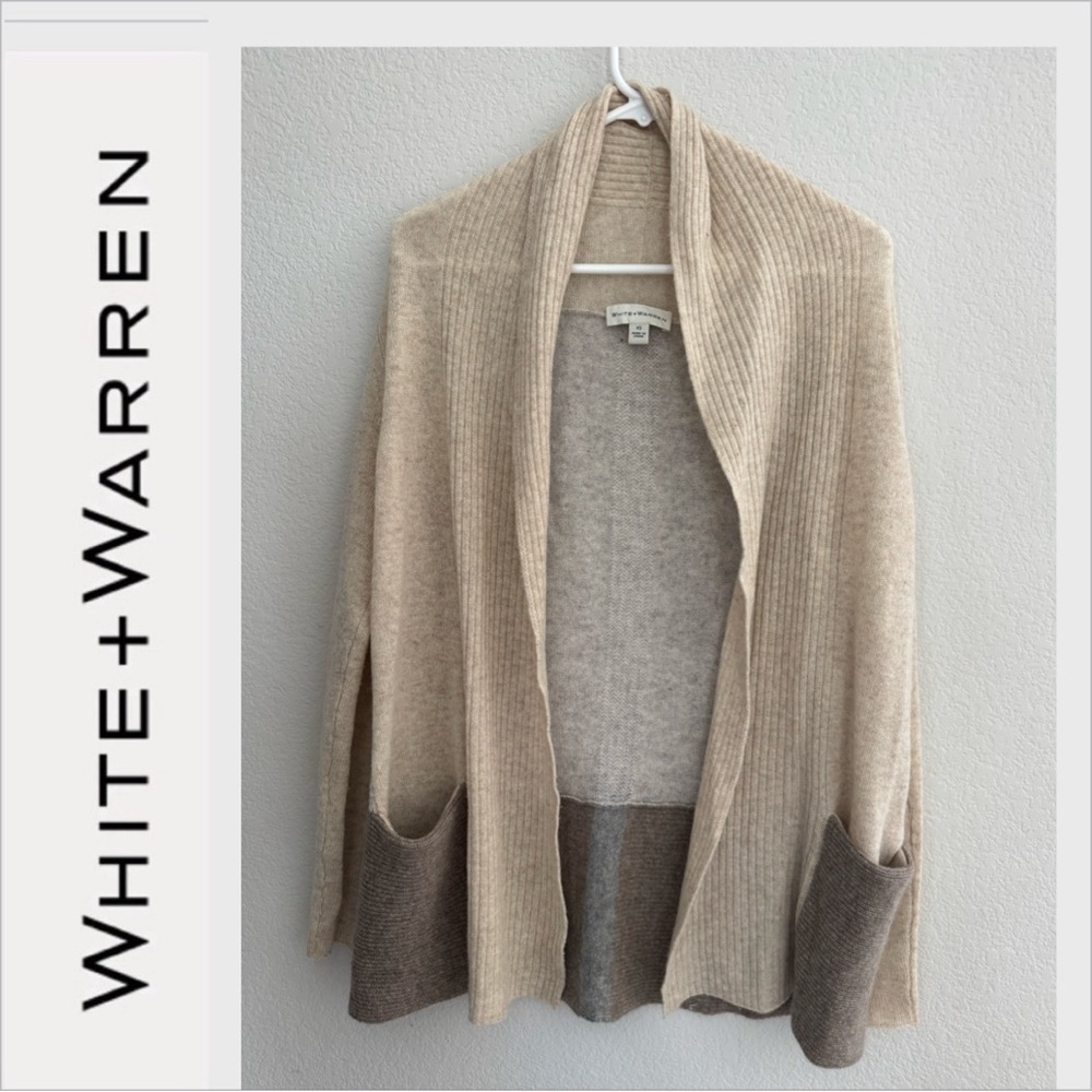 White + Warren open Cardigan color block XS